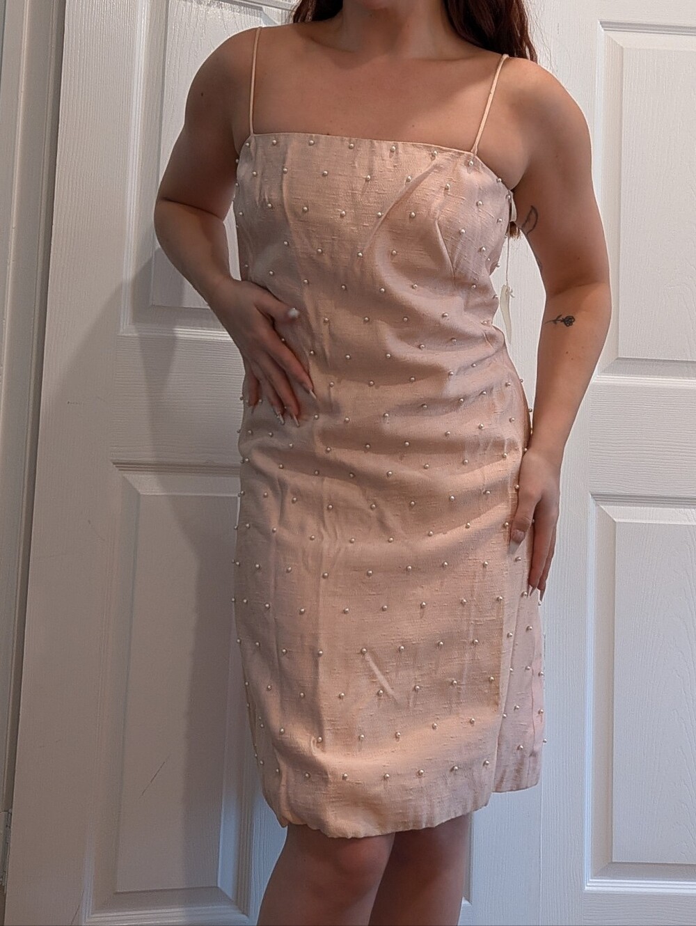 Blush Pink Vintage '60s Pearl Beaded Midi Dress